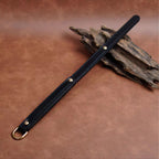 Black full grain cowhide leather whip product display – gold rivet D-ring BDSM impact play crop handmade ShadowedBodies
